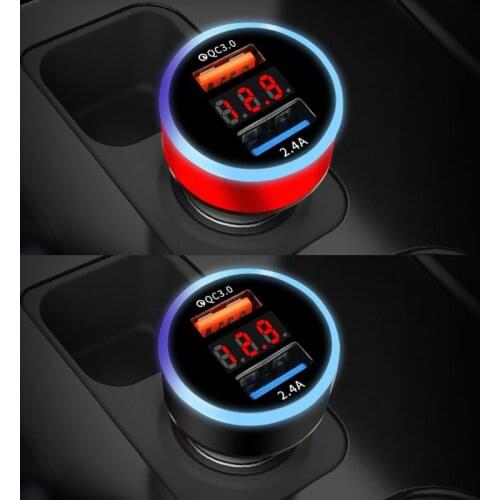 12V/24V Dual Ports QC 3.0 USB Car Fast Charger Cigarette Lighter Digital LED Voltmeter Power Adapter for Mobile Phone Tablet GPS