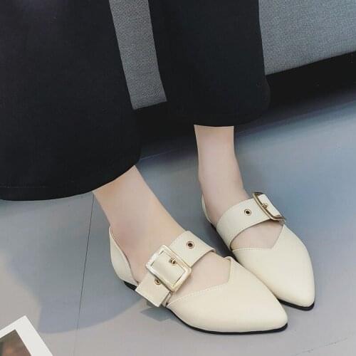 Baotou flat sandals spring and summer new Korean version of the word buckle pointed shoes wild plus size 40 womens shoes