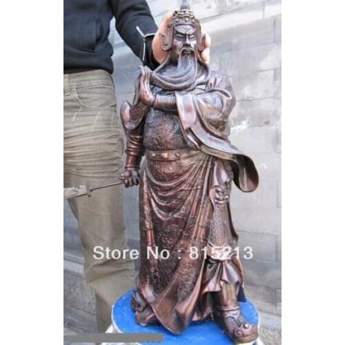 Bi00337 25 Chinese Huge Red Bronze Copper 9 Dragons Guan Gong Guan Yu warrior Statue