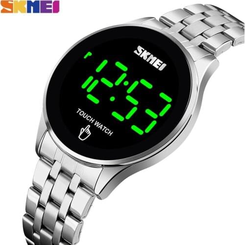 SKMEI 1579 Touch Screen LED Digital Watch Luxury Stainless Steel Men Black Watches Waterproof 30M Electronic Watch relogio