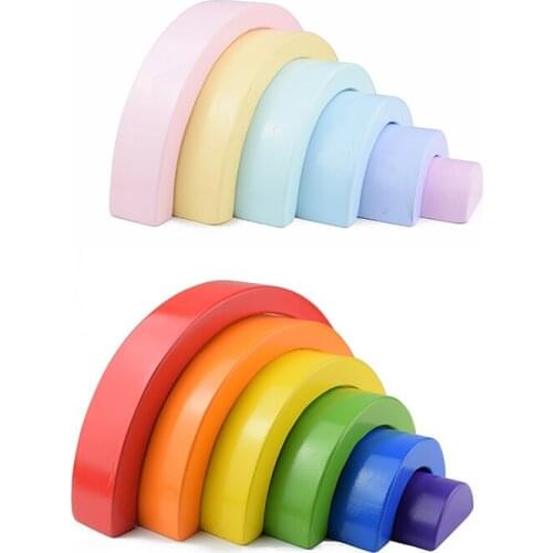 Montessori Wooden Toys 6Pcs Rainbow Macaron Blocks Toys For Kids Building Blocks Baby Educational Toys Stack Block Birthday Gift