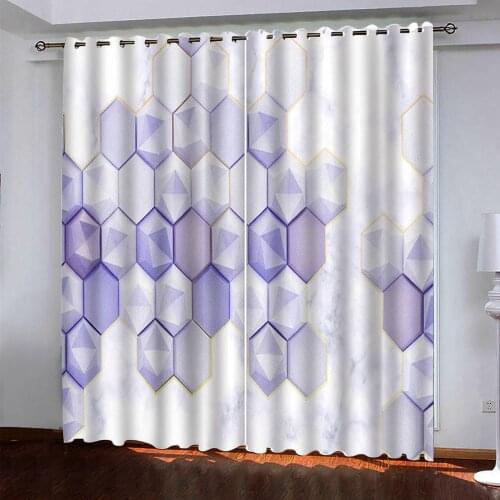 Purple geometric 3d curtain Customized 3d curtains new window balcony thickened windshield blackout curtains