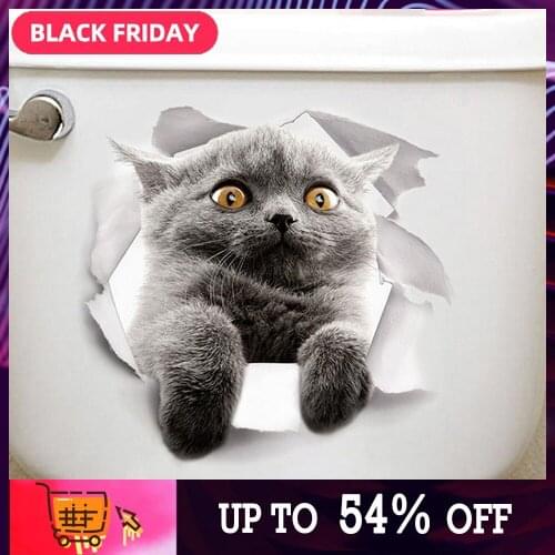 Hot 3D Cute Kitten Closestool Sticker Kids Bedroom Wall Deocration Cat Cartoon Fridge Sticker