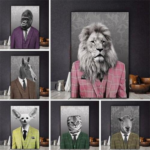 Funny Lion in a pink suit Canvas Painting on the Wall animal Art Posters and Prints Wall Pictures For Kids Room Home Decor Gifts