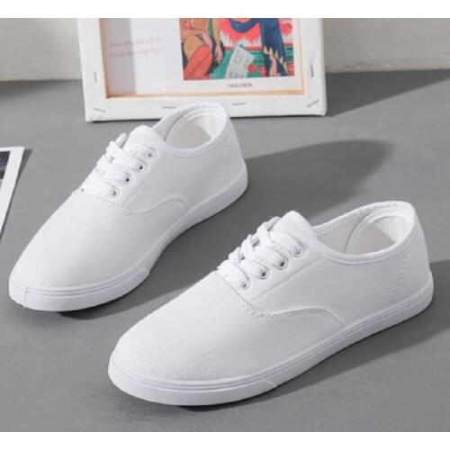 Classic White Shoes Casual Canvas Shoes Female Spring Women Sneakers Lace-Up Flat Trainers Fashion Espadrilles Big Size 35-42