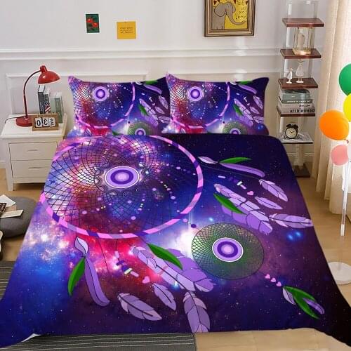 Fanaijia Boho Duvet Cover Set with Pillowcase Colorful Galaxy Feather Dream Catcher Bedding Set King Full Size comforter sets