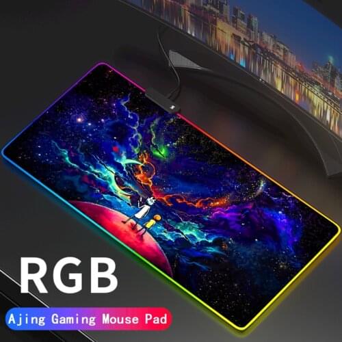 Anime Rick RGB Mouse Pad Black Neon lights Gamer Accessories LED MousePad Large Morty PC Desk Play Mat with Backlit gaming desk