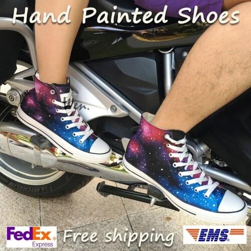 Wen Original Hand Painted Shoes Design Custom Wine Red Galaxy Starlight Men Womens High Top Canvas Sneakers Gifts Boys Girls