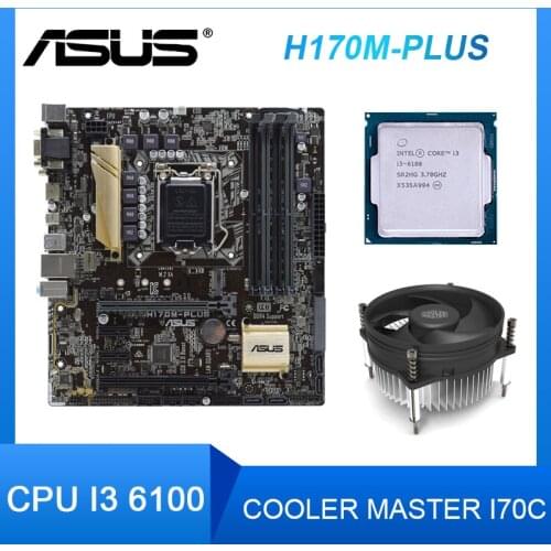 MSI H170M-PLUS Desktop Motherboard LGA 1151 DDR4 ram 64GB Intel H170 with Core i3 6100 cpus fan M.2 USB3.0 Micro ATX Motherboard
