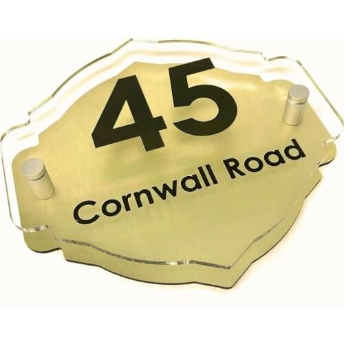 Brushed Gold Effect Personalised Vintage House Sign Name and Number