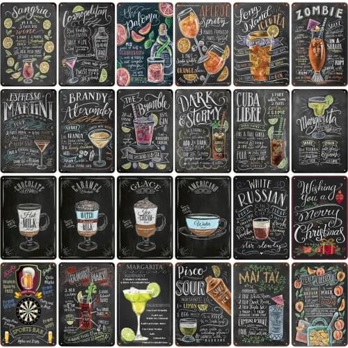 Vintage Metal Plate of How To Make Cocktail Sangria Zomble Cubalibre Martini for Bar Decoration Art Wall Sign Pub Billboard