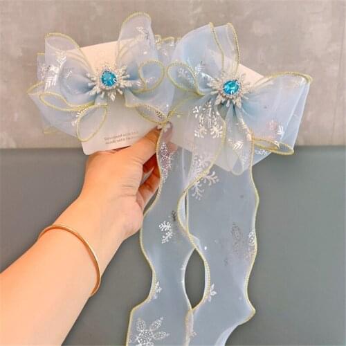 12pcs/Lot Girls Cute Bow Hair Accessories Fashion Organza Long Ribbon Hairpins Barrettes Fashion Prom Hair Party Accessories