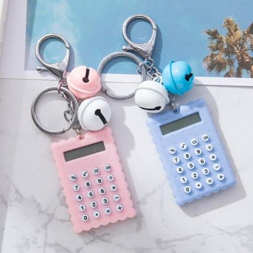 Mini Calculator with Key Buckle, Portable Cute Cookies Style Key Chain Calculator, Student Pocket Calculator with Bells