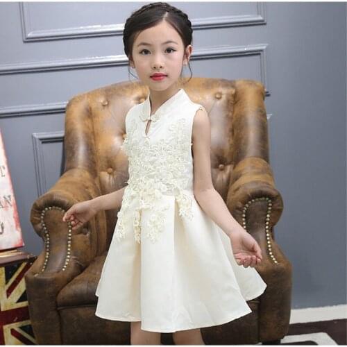 Fashion Cheongsam Dress Sleeveless Girl Qipao A-Line Wedding Traditional Hanfu Fairy Children Modern Kids Toddler Baby Children