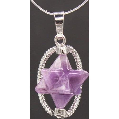 Trendy-beads Silver Plated Wire MerKaBa Symbol Natural Amethysts Pendant Divination Jewelry