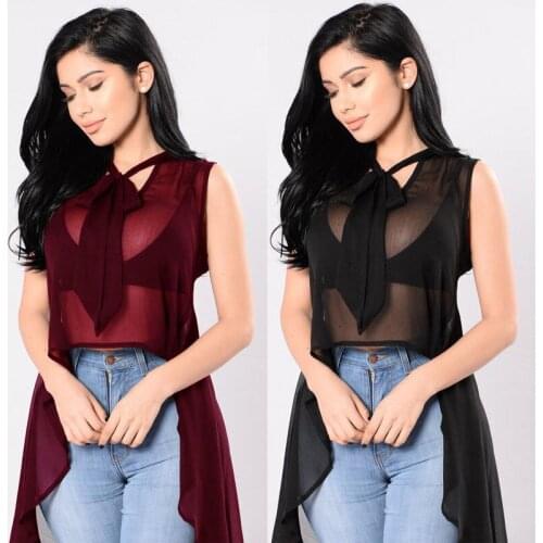 Fashion Women See Through Tops Shirts Sleeveless Sheer Bikini Cover Ups Tops Summer Female Tops T Shirts Clothing