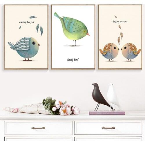 Cartoon Abstract Art Birds Wall Art Canvas Painting Nordic Posters And Prints Wall Pictures For Living Room Kids Room Decor