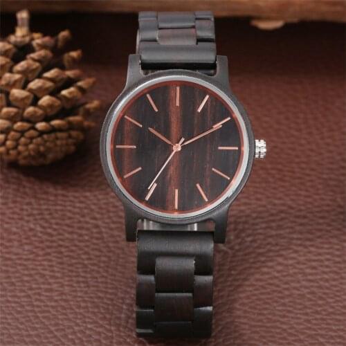 Natural Wooden Mens Bangle Wristwatch Quartz Timepiece Rose Gold Hands Round Dial Mens Wood Watches Folding Clasp