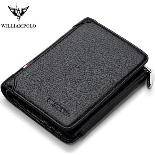 WILLIAMPOLO Luxury brand Leather 100% Handmade Fashion 3 Bifold Striped Wallet Coin Pocket Men PL265