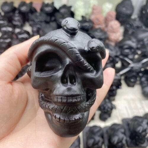 Natural Crystal Quartz Obsidian Skull Snake Crystal Carving Home Decoration Chakras Treatment Halloween Reiki Gift