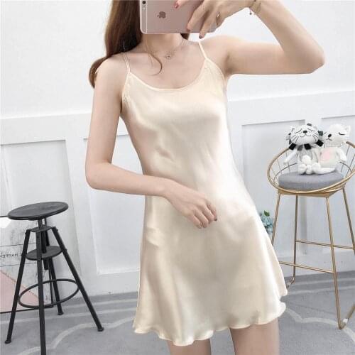 Solid Halter Belt Night Dress Female Summer Sex Appeal Temptation Silk Home Dress Spring Autumn Bottom Skirt Imitation Sleepwear
