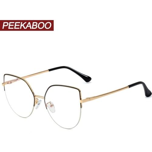 Peekaboo gold metal cat eye glasses fashion female blue light blocking computer big glasses frame women half frame pink