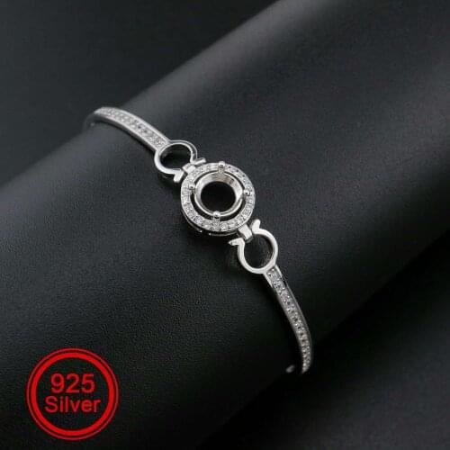 1Pcs Round Prong Bezel Bracelet Settings Luxury Halo Solid 925 Sterling Silver Tray for Gemstone 6''+1.6'' 1900248