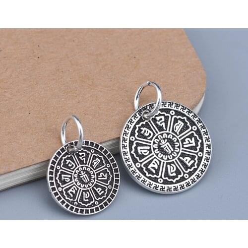 Handmade 100% 925 Silver Tibetan OM Mantra Charm Vintage Thai Silver Buddhist Symbol OM Pendant Small Jewelry Pendant