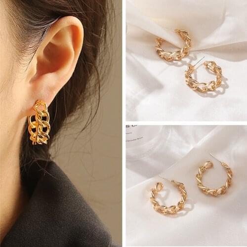 POXAM New Fashion Round Geometric Gold Colour Earrings for Women Simple Vintage Statement Hollow out Earrings 2020 Metal Jewelry