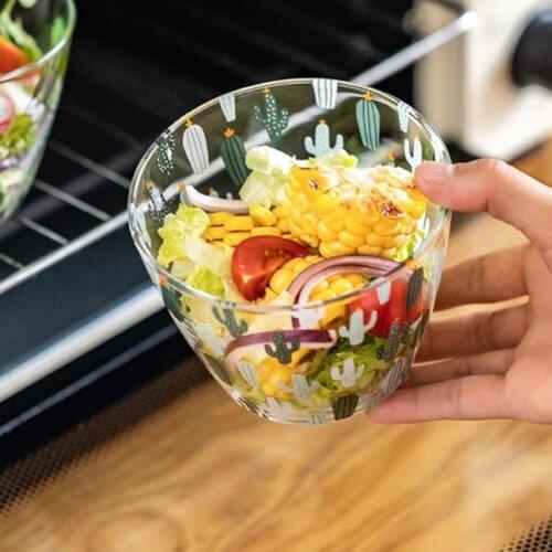 Salad Bowl Glass High Temperature Utensilios De Microwave Oven Usable Tableware Oatmeal Breakfast Dessert Single Transparent