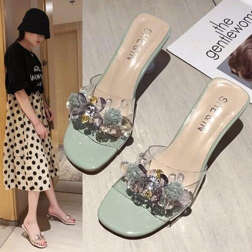 Big Crystal transparent sandals women glass high heels slippers ladies shoes summer diamonds sandales femmina clear sandalias