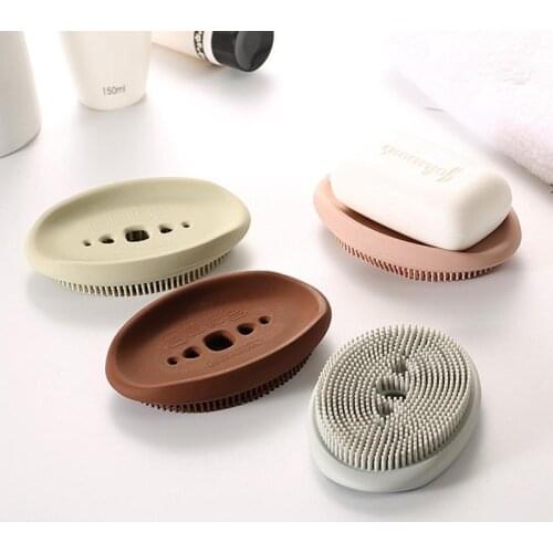 Silicone Soap Dish Storage Holder Multicolor Drain Laundry Cleaning Brush 2 In 1 Soap Dishes Anti Skid Soap Box Bathroom Supply