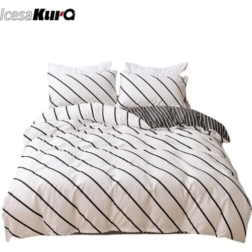 Three Sets of Home Textile Bedding European and American Size Cotton Stripe Printing Quilt Cover Pillowcase