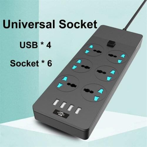 URVNS 12A Power Strip USB Surge Protector 3000W Plug Extension Cord 2/3/5 meter 6 Outlet Socket for Computer Garage Kitchen
