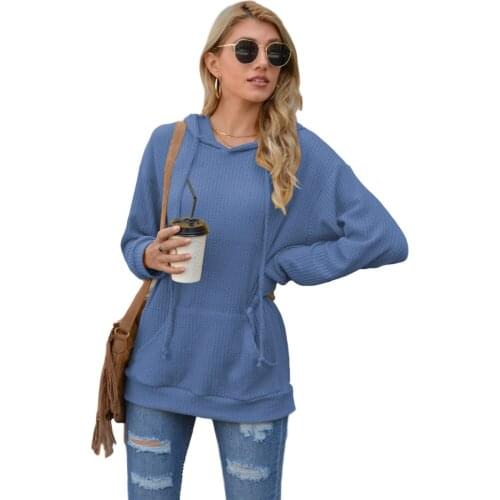 Womens T-shirt Waffle Pocket Hooded Long Sleeve Sweater Long Sleeve Loose T-shirt