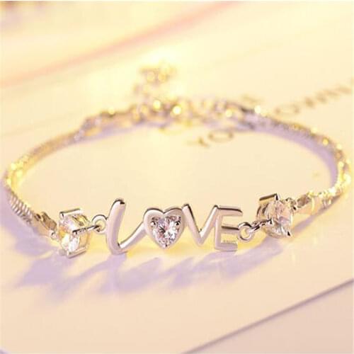 925 Sterling Silver Bracelet Heart Love Round Cubic Zirconia Double Layer Chain Linked For Women Charm Bangle Jewelry Gift