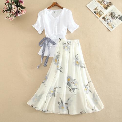 Skirt Suit Shirt + Dress Suit Summer New Style Waist Waist High Waist A-line Skirt Fashion Two-piece Female