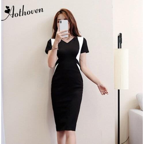2019 Summer Bodycon Pencil Office Dresses Women Short Sleeve V Neck Elegant Dresses Patchwork Vintage Bandage Sexy Party Dress