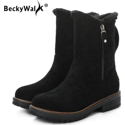 Faux Suede Winter Women Boots Ladies Martin Boots Low Square Heels Short Snow Boots for Women Keep Warm Shoes Woman WSH3696