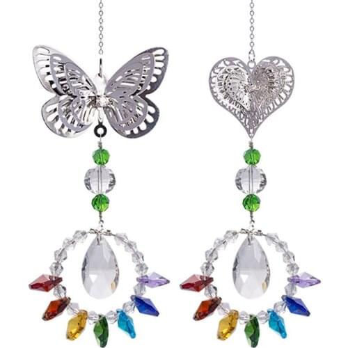 1Pc Crystal Pendant Home Garden Decoration Butterfly Love Ring Color Diy Outdoor Lucky Gift Courtyard Garden Pendant Suncatchers