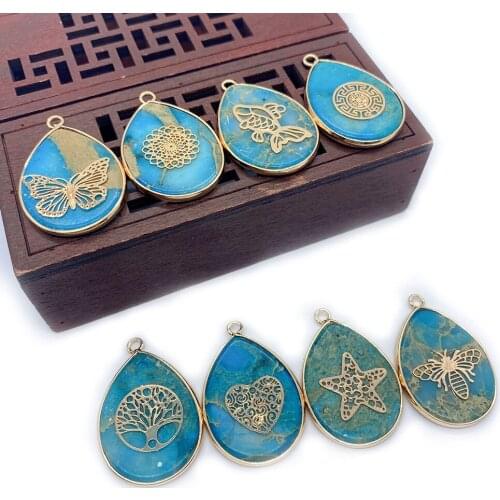 1pc Natural Stone Pendant Necklace Blue Shoushan Stone Jewelry Drop Shape Hemming DIY Jewelry Making Earrings Accessories Charm