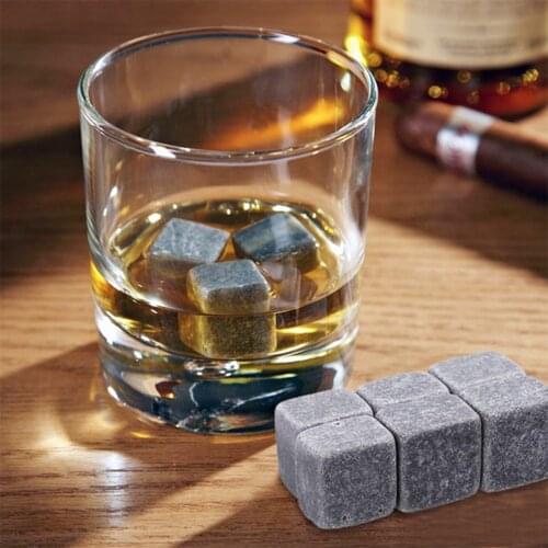 100% Natural Whiskey Stones Reusable Soapstone Whisky Ice Cube Cooler Scotch Drink Rocks 6Pcs/Pack Wedding Gift Kitchen Bar Tool