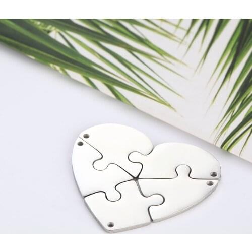 100% Stainless Steel Heart Puzzle Tag Charm For Engrave Heart Metal Puzzle Charms Best Friend Pendant Mirror Polished 10pcs