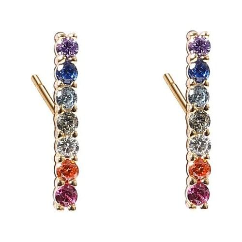 11MM Authentic 925 Sterling silver Rainbow Colored cz zircon aaa+ Straight Lucky Bar Stud earrings FINE jEWELRY Luxury TLE1109