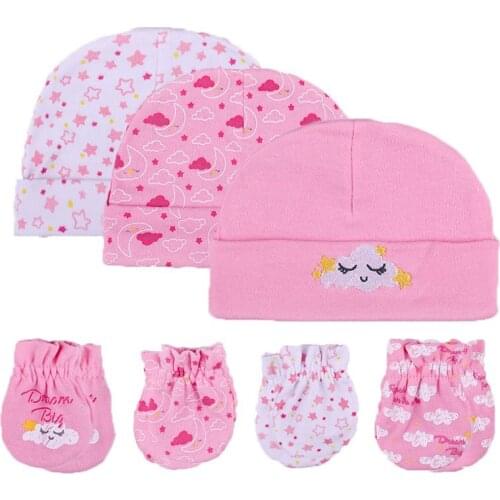 2020 Cute Baby Newest Unisex Boys Girls Baby Hats Gloves Headwear Cotton White Newborn Baby Nightcap Sleep Accessories