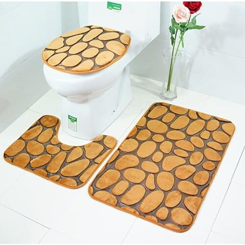 Zeegle 3D Stone Printed 3pcs/set Mats For Bathroom And Toilet Coral Fleece Toilet Mats Bathroom Rugs Floor Mats Bathroom Carpet