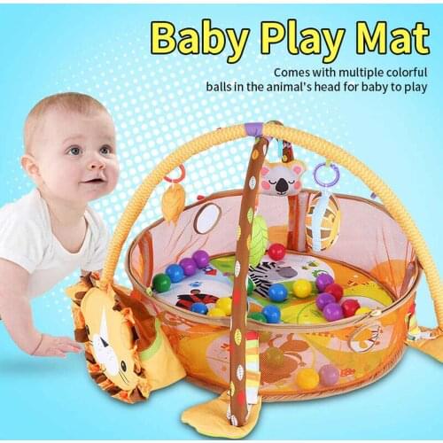 3 In 1 Play Mat Round Lion Turtle Crawling Blanket Infant Game Pad Play Rug Kids Activity Mat Gym Folding Tapete Infantil