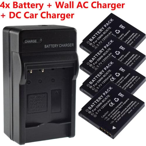 4pcs DMW-BCK7E Battery + Ac Wall Charger + Car Plug FOR PANASONIC LUMIX DMC-FS18 FS16 DMC-S3