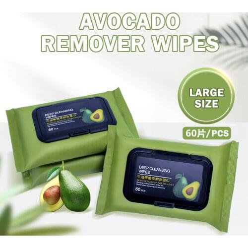 60pcs/bag Avocado Makeup Remover Wipes for Face Cleansing Disposable Facial Deep Clean Cotton Pads Discs Skincare Make Up Tools