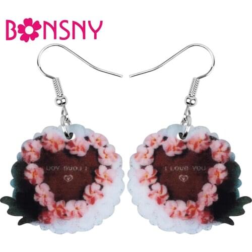 Bonsny Acrylic Valentines Day Rose Chocolate Cake Earrings Drop Dangle Jewelry For Women Girls Teen Charm Party Decoration Gift